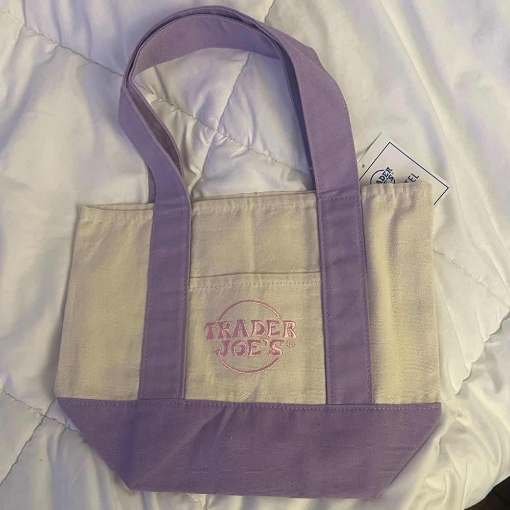 Trader Joe's Cream and Lavender Canvas Tote